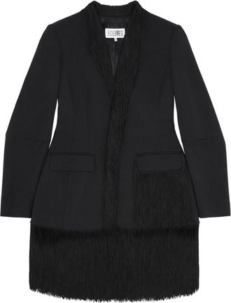 Maison Margiela fringe-detail blazer - women - Polyester/Wool - 40 - Black