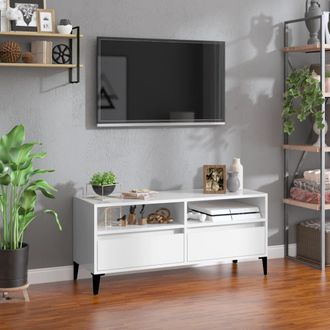 vidaXL Mueble De Tv Madera Contrachapada Blanco Brillo 100x34,5x44,5cm Vidaxl