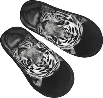 Generic Fluffy Slippers Black Tiger Soft Cotton Slippers Unisex Anti-Slide Slipper For Travel Winter Spa L