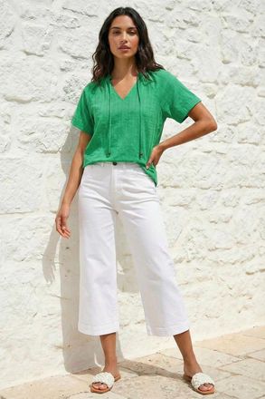 Roman Textured Tie V-Neck Top