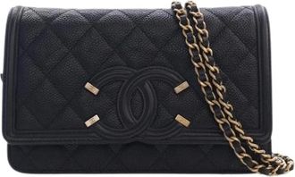 Chanel Pre-owned Wallet on Chain - Dames - Vintage Schoudertas - Zwart - ONE Size - Leer - Vintage