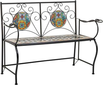 Wanderlust Deco Banco de mosaico y forja negro 110x50x88