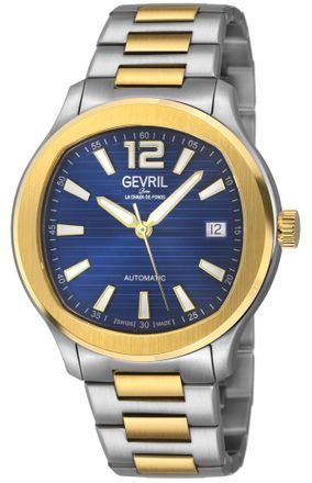 Gevril Group Mens Stuyvesant 316L Stainless Steel IPYG Top Ring Case, Blue Dial, Two toned Bracelet Watch. - Silver & Gold - One Size
