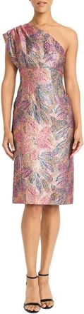 Maggy London Brocade One-Shoulder Cocktail Dress in Magenta/Teal/Orange at Nordstrom, Size 10