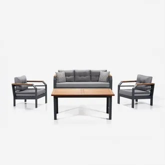 Emob Juego De Sal&oacute;n De Jard&iacute;n De Aluminio Con Mesa Assento 3+1+1 - Gris