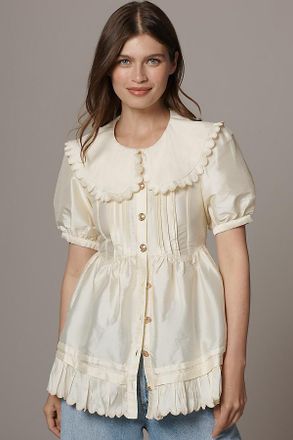 Maeve Puff-Sleeve Collared Babydoll Blouse