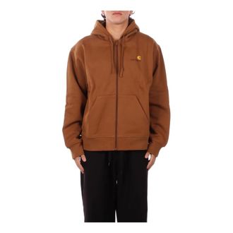 Carhartt Work in Progress Carhartt Wip, Zip-throughs, male, Brown, Size: L American Script Zip Hoodie