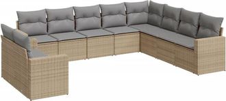 vidaXL Juego De Sof&aacute;s Jard&iacute;n Con Cojines Beige 10 Pzas Rat&aacute;n Sint&eacute;tico Vidaxl