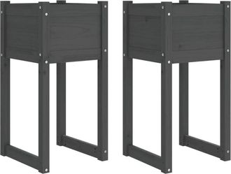 vidaXL Planters 2 pcs Grey 40x40x81 cm Solid Wood Pine Vidaxl