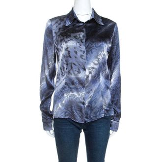 Roberto Cavalli Multicolor Printed Stretch Silk Satin Shirt