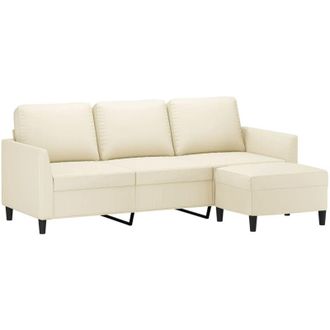 vidaXL Vidaxl - Sof&aacute; De 3 Plazas Con Taburete Cuero Sint&eacute;tico Crema 180 Cm