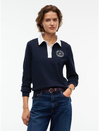 Tommy Hilfiger Womens Crest Interlock Rugby T-Shirt - Navy Blue - XXL