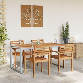 Berkfield Home Outdoor Dining Table Grey 160x80x75 cm Steel&Solid Wood Acacia | Size: 160 x 80 x 75 cm