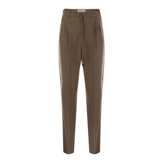 Max Mara Tapered Trousers, female, Brown, Size: 3XS Wool Blend Pleated Trousers