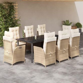 vidaXL Set Comedor De Jard&iacute;n 9 Pzas Con Cojines Rat&aacute;n Sint&eacute;tico Beige Vidaxl