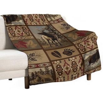 OEM Manta De Lana De Estilo R&uacute;stico Vintage, Con Un Estampado Campestre De Oso/barco/ciervo/pato, Hecha De Suave Y C&aacute;lida Microfibra Polar, 40 Pulgadas X 