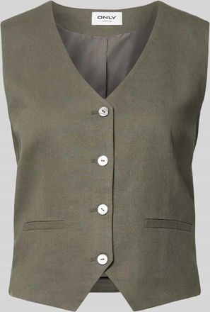 Only Regular Fit Leinenweste mit Bindeband Modell GOA in Oliv, Gr&ouml;&szlig;e 42