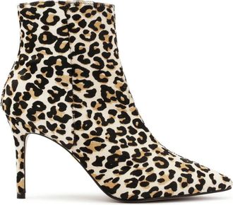 Kazar Gevlekte leren laarzen met natuurlijk haar. Dit product valt klein uit. - Dames - Laarzen met Hak - Veelkleurig - 38 EU - Leer - Schoenen