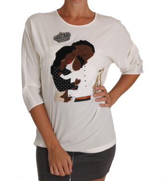 Dolce & Gabbana Womens White Silk dgfamily Crystal T-Shirt