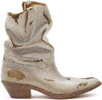 Maison Margiela Tabi 55mm slouchy Western boots - men - Calf Leather/Rhinestone/Calf Leather/Lambskin - 41 - Neutrals