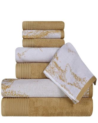 Superior Quick-Drying Solid And Marble Effect 8Pc Cotton Towel Set