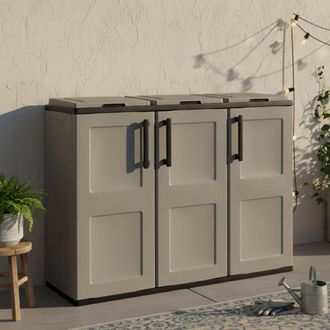 Dmora Armario Para Exterior O Interior, Soporte De Bolsas De 3 Puertas, 100% Made In Italy, 102x37h90 Cm, Color Gris, Con Embalaje Reforzado - Dmora