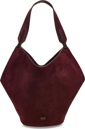 Khaite Small Lotus Suede & Genuine Calf Hair Bag in Rouge Noir at Nordstrom