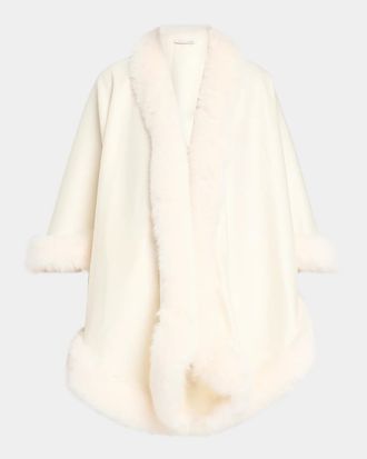 Sofiacashmere Cashmere Cape With Faux Fur Trim