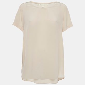 Maje Beige Silk Crew Neck Blouse