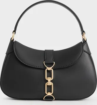 Charles & Keith Agatha Chain-Accent Hobo Bag