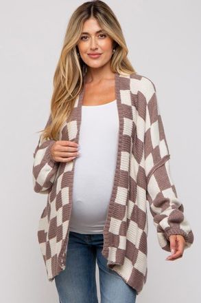 Pinkblush Checkered Print Oversized Cardigan in Taupe at Nordstrom, Size Medium