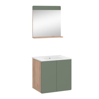 Vicco Conjunto De Muebles De Ba&ntilde;o Izan, Goldkraft Roble/verde, 3 Partes Con Espejo