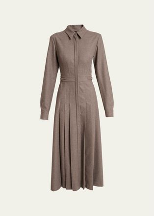 Gabriela Hearst Ethel Cashmere Flannel Long-Sleeve Midi Shirtdress