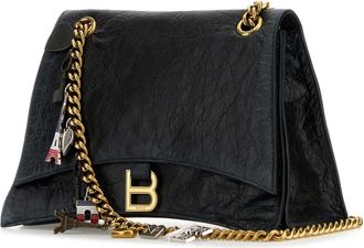 Balenciaga Womens Crush Chain Shoulder Bag Black Calf