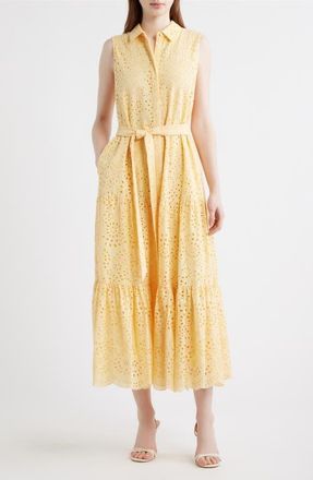 Kobi Halperin Camila Eyelet Tie Waist Sleeveless Maxi Dress in Chamomile at Nordstrom, Size X-Small