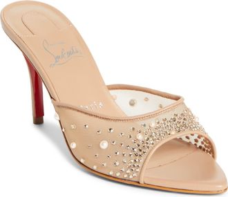 Christian Louboutin Miss Z Crystal Embellished Mesh Pointed Toe Sandal in Blush/Blush at Nordstrom, Size 10.5Us