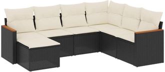 vidaXL Set De Comedor De Jard&iacute;n 7 Pzas Y Cojines Rat&aacute;n Sint&eacute;tico Negro Vidaxl