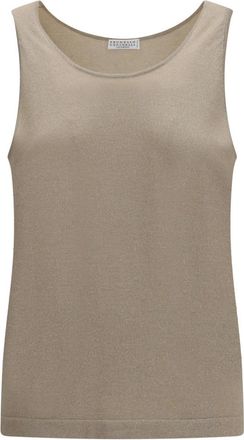 Brunello Cucinelli Beige Solid Round Neck Tank Top