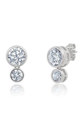 Crislu Bezel Cubic Zirconia Stud Earrings in Silver at Nordstrom