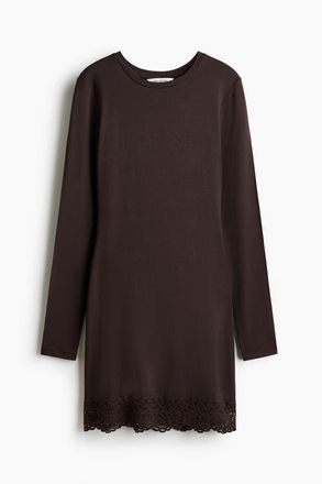 H&M Lace-trimmed Jersey Dress in Dark Brown at Nordstrom, Size X-Small