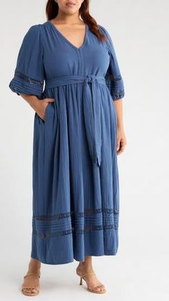 Caslon Belted Cotton Maxi Dress in Navy Denim at Nordstrom Rack, Size 1X