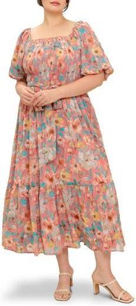 Flying Tomato Square Neck Puff Sleeve Maxi Sundress in Rose at Nordstrom Rack, Size 1 X