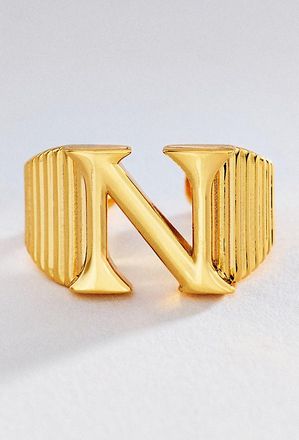 Luv AJ Initial Ridged Signet Ring