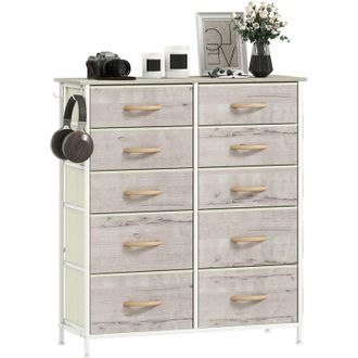 HOMCOM Homcom - Fabric Chest of Drawers, 10 Drawer Dresser for Bedroom, Natural Wood