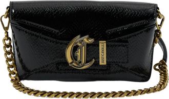 Just Cavalli Metallic Snake Print Clutch - Dames - Schoudertassen - Zwart - ONE Size - Polyester - Tassen