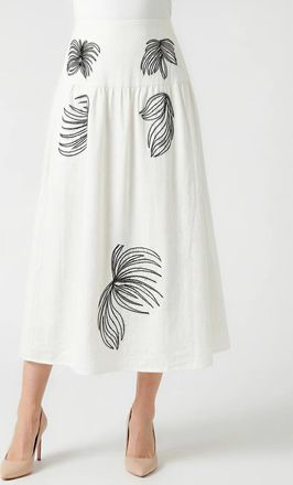YAL New York White A-Line Midi Skirt, Bold Black Stitch Detail
