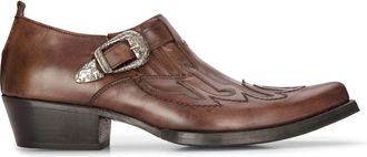 Infinity Leather Mens Leather Western Shoes Brown Cuban Cowboy Winklepickers Classic Buckle Shoe