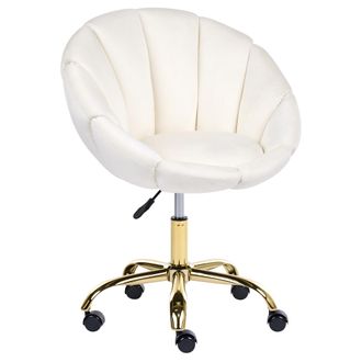 Beliani Silla De Oficina Giratoria Elegante Altura Ajustable De Terciopelo Blanco Crema Annabelle
