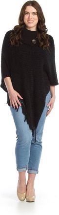Papillon Knit Poncho With Tassles In Black