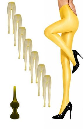 Lechery 7-Pack Glossy Sheer Run Resistant Party Evening Tights for Women in Yellow at Nordstrom, Size Small